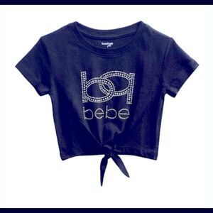🛍Toddler BeBe Girls Rhinestone Black Logo knot -Front Top-